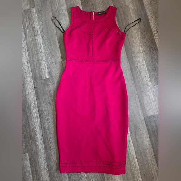 GUESS Y2K Vintage Berry Pink Cut Out Pencil Sheath Dress 2000s Classy Illusion - Picture 1 of 12
